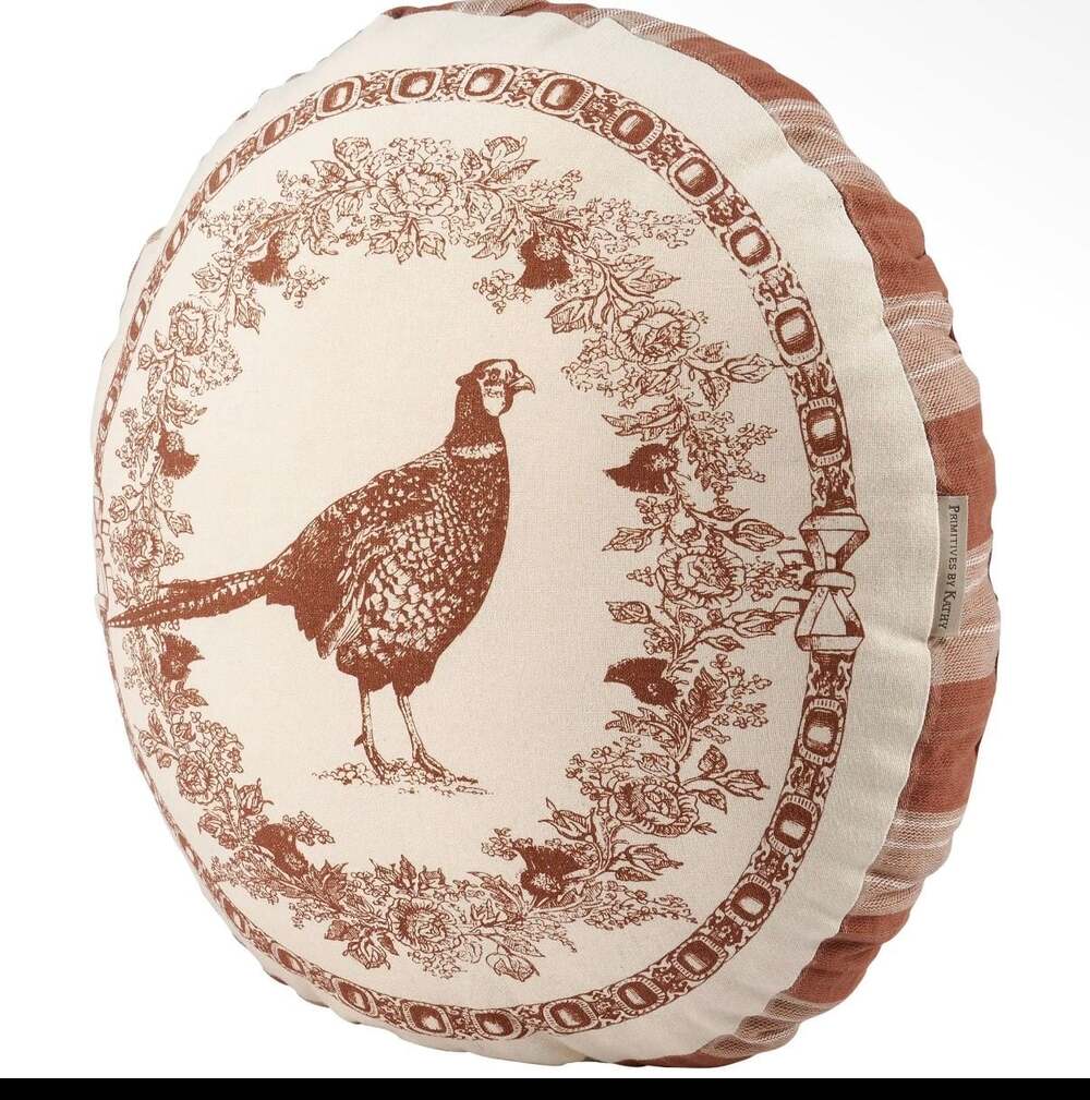 Primitives by Kathy Vintage Shaped Pheasant Round Pillow Plaid Velvet Accent NWT - Picture 2 of 5